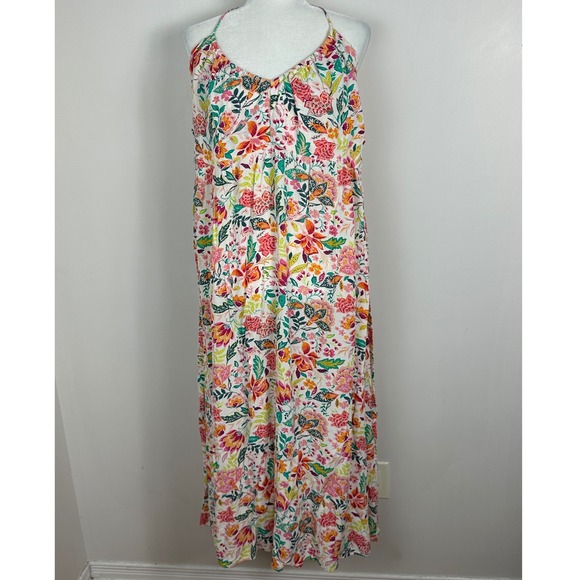Old Navy Fit And Flare Crinkled‎ Halter Maxi Dress Floral Print Womens Size XXL - Picture 3 of 16